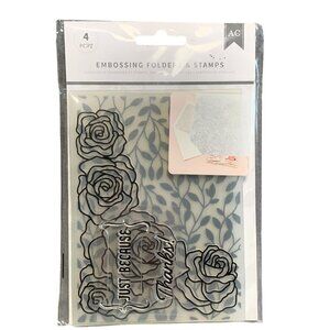 Embossing Folders & Stamps Set - 4 Pc - Floral & Leaves Design - "Just Because"